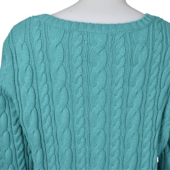 Land's End Drifter Cable Knit Cotton Sweater Long Sleeve Aqua Green Size Large - Picture 5 of 9